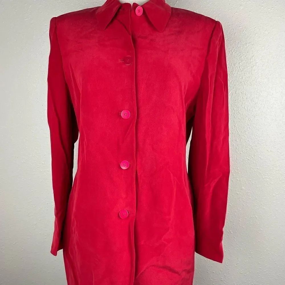 EUC Chaus Womens Red Button Down 100% Silk Business Blazer Jacket Size 10